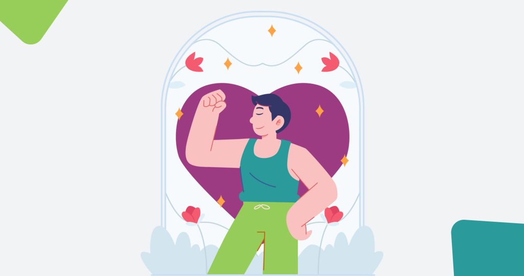 Ilustración de un joven sacando y mostrando bíceps, para hablar de la autoestima.