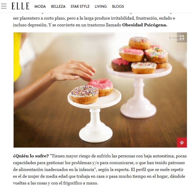 portada revista digital elle que habla sobre la obesidad psicógena mano cogiendo donuts de sabores