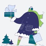 Ilustración de una persona llevando un regalo de navidad para hablar de regalar en Navidad.