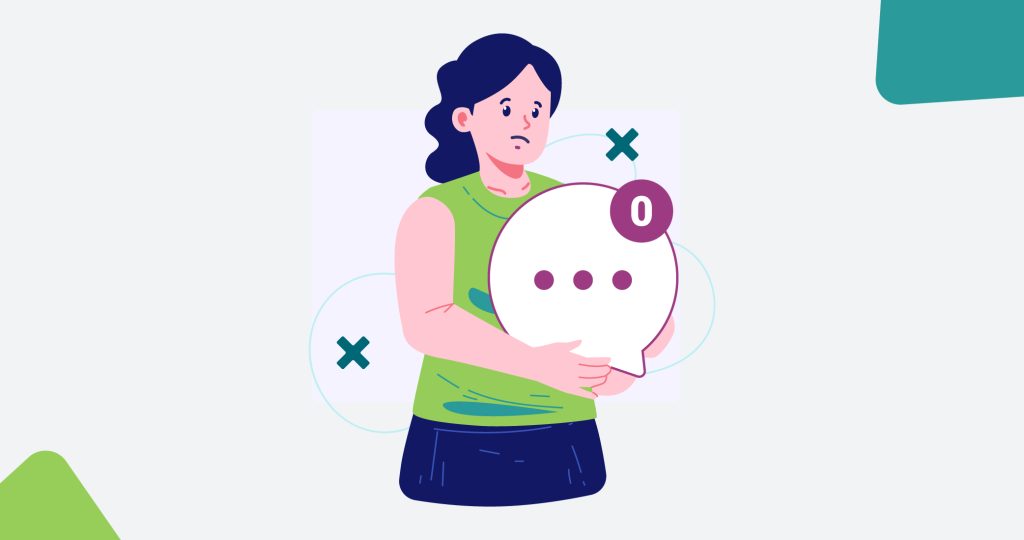 Ilustración de una mujer con un "bocadillo de diálogo" tipo cómic entre sus brazos, para hablar del ghosting.