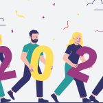 Ilustración de varios chicos y chicas jóvenes sujetando las cifras del nuevo año 2026, para hablar de los propósitos de Año Nuevo.