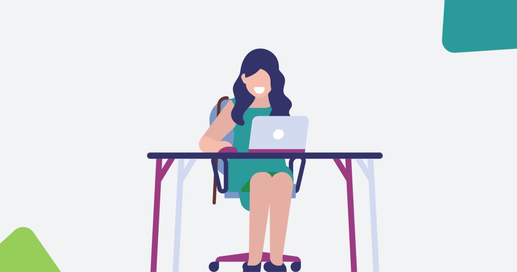 Ilustración de una mujer joven trabajando con su portátil tras las vacaciones de Navidad, para hablar del síndrome postvacacional después de Navidad.