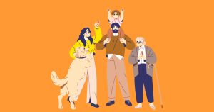 Ilustración que muestra una familia para explicar la importancia de familia y amigos en el bienestar emocional de la persona.