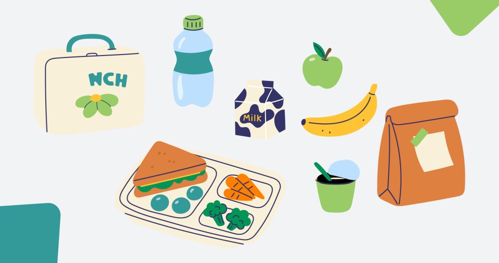 Ilustración de diversos tipos de alimentos para hablar de comer para sentirte bien.