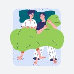 Ilustración de una pareja durmiendo plácidamente en su cama, para hablar de discusiones de pareja e insomnio.