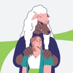 Ilustración de una niña a cuya espalda hay un lobo disfrazado de cordero cogiéndola por los hombros, para hablar de relaciones tóxicas y sueño