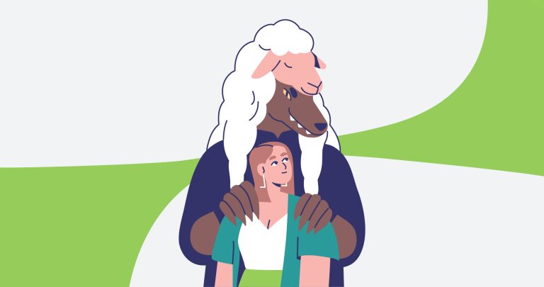 Ilustración de una niña a cuya espalda hay un lobo disfrazado de cordero cogiéndola por los hombros, para hablar de relaciones tóxicas y sueño