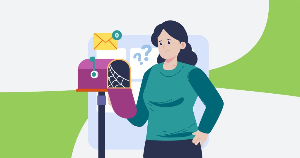 Ilustración de una joven delante del buzón vacío de su casa, para hablar de cómo superar el ghosting.