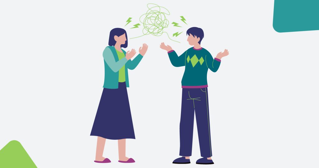 Ilustración de una pareja discutiendo, para hablar sobre las relaciones tóxicas.